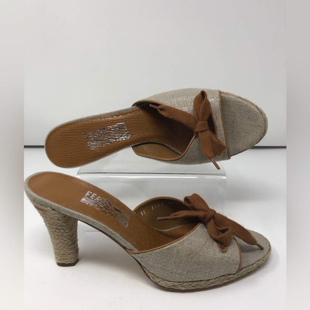 Salvatore Ferragamo Linen Bow Mule Shoes 11B